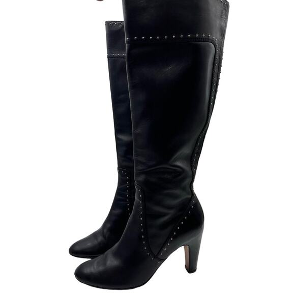 Cole Haan Mica Nk Air Black Leather Tall High Heel Boots Silver Studs 8.5B - Picture 5 of 11